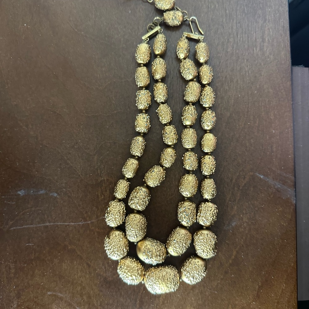 Vintage Gold Necklace with Rustic Organic Beads